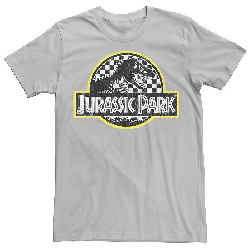 Mens Jurassic Park Checkered Classic Logo Tee Red Grey Product Image