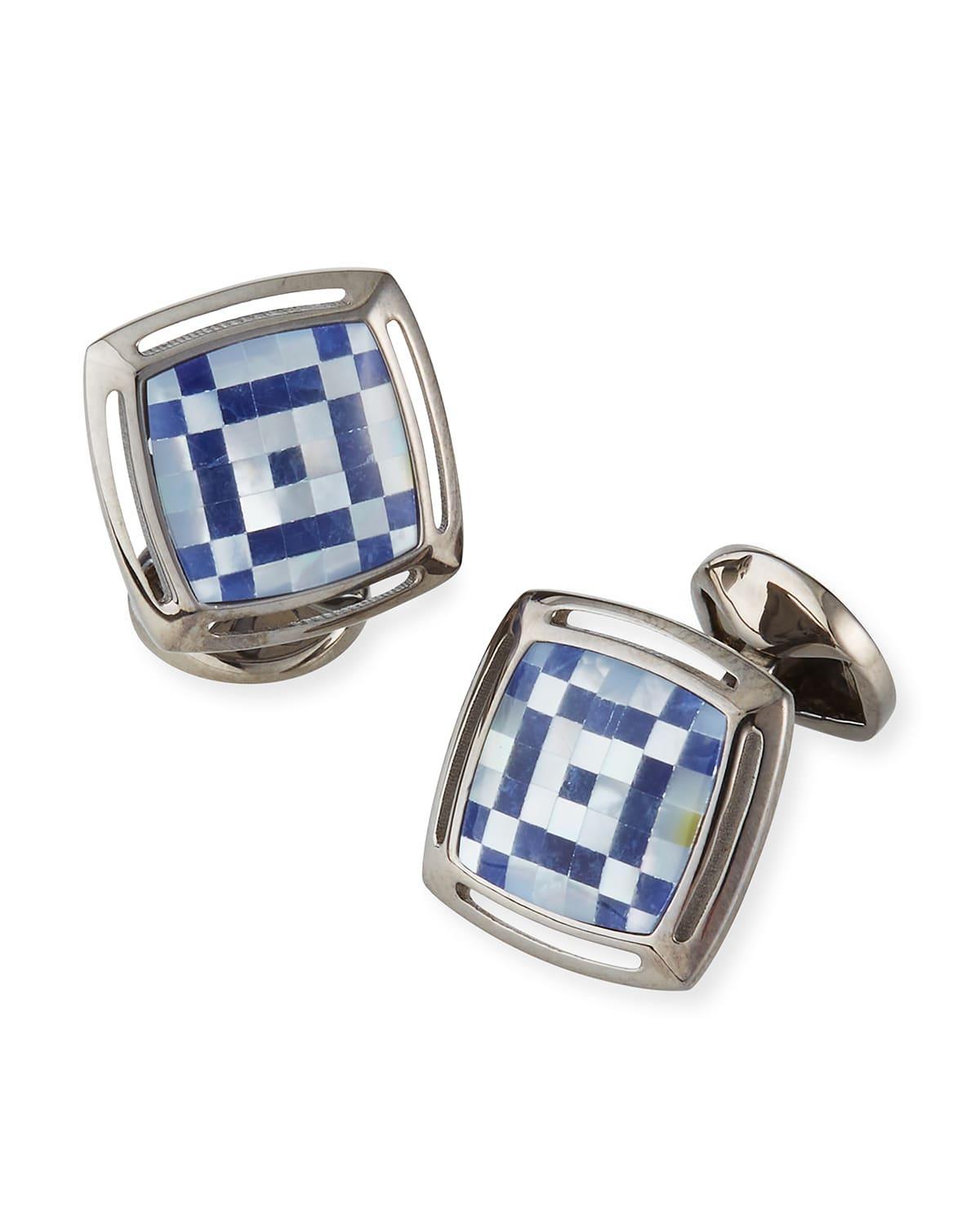 Mens Art Deco Mother-of-Pearl Sodalite Mosaic Cufflinks Product Image