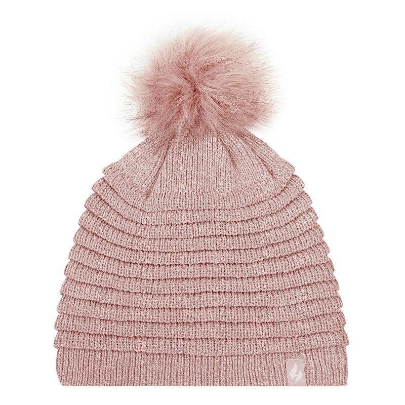 Womens Heat Holders Heatweaver Rib Knit Pom Pom Hat Product Image