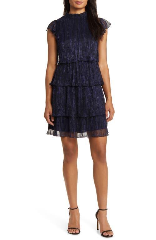 Vince Camuto Womens Metallic Crinkled Tiered Dress Product Image