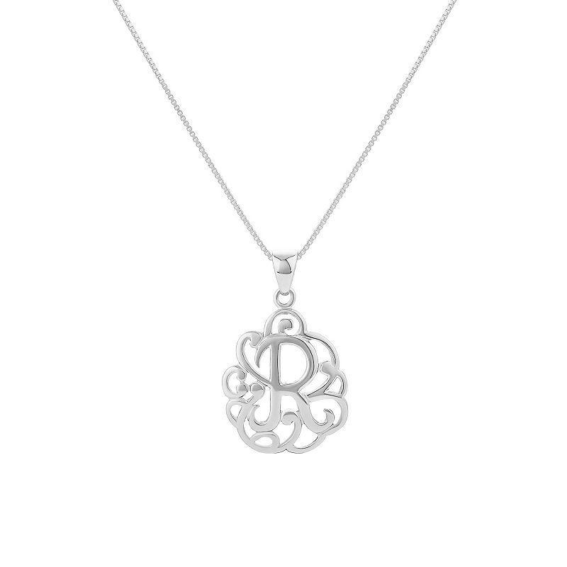 PRIMROSE Sterling Silver Monogram Initial Pendant Necklace, Womens Silver Tone H Product Image