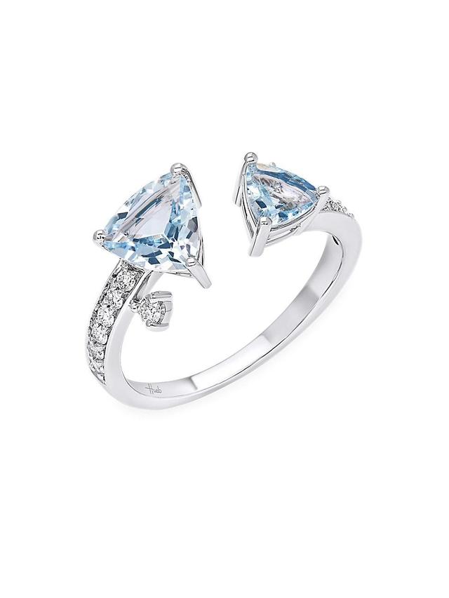 Womens Mirage 18K White Gold, Diamond & Blue Aquamarine Open Ring Product Image