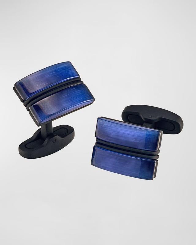 Men's Rectangle Blue Fiber Optic Cufflinks Product Image