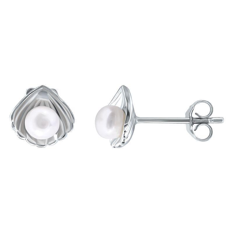 Aleure Precioso Sterling Silver Clam Shell & Freshwater Cultured Pearl Stud Earrings, Womens Product Image