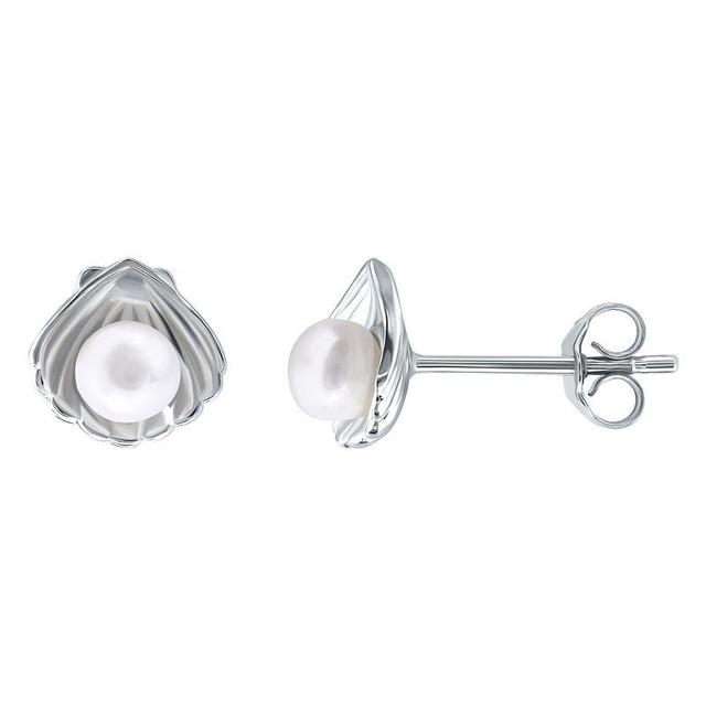 Aleure Precioso Sterling Silver Clam Shell & Freshwater Cultured Pearl Stud Earrings, Womens, Silver Tone Product Image