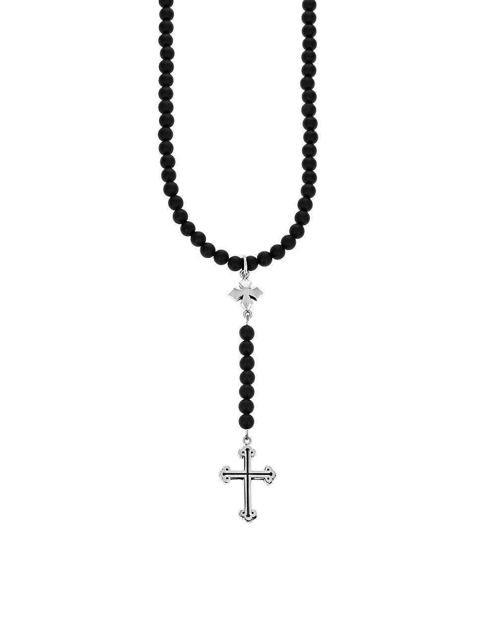 Mens New Classics Sterling Silver Beaded Cross Rosary Product Image