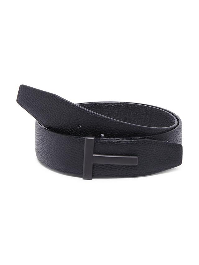 Mens Ridged T Buckle Reversible Leather Belt Product Image