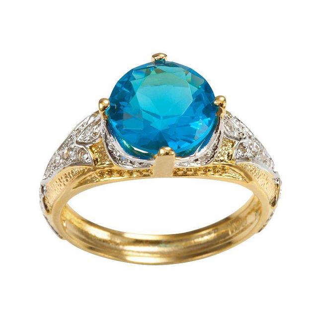 Sophie Miller 14k Gold Over Silver & Sterling Silver Aqua & White Cubic Zirconia Filigree Ring, Womens Blue Product Image