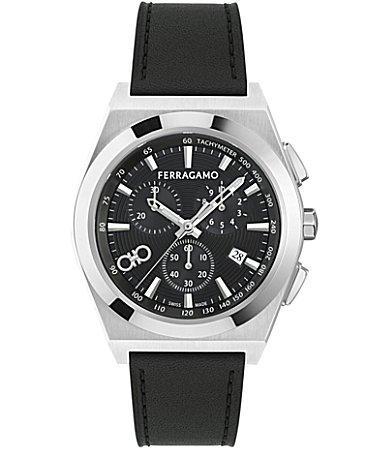 Salvatore Ferragamo Mens Vega Upper East Chronograph Black Leather Strap Watch Product Image