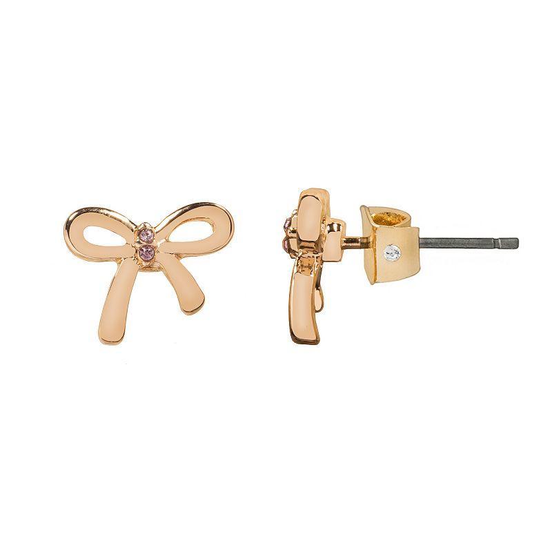 LC Lauren Conrad Gold Tone Pink Crystal Delicate Mini Bow Stud Earrings, Womens Product Image