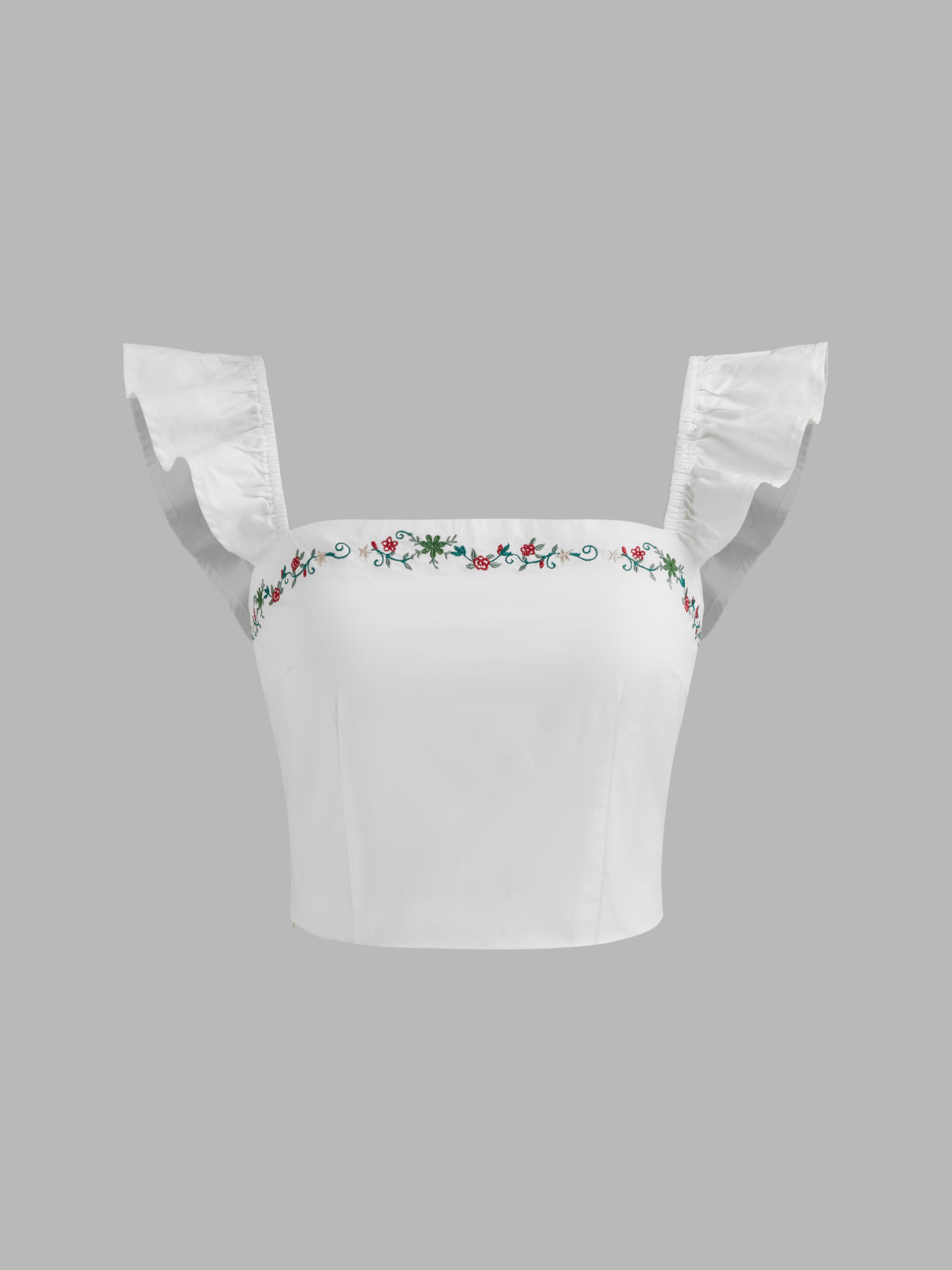 100% Cotton Square Neck Floral Embroidery Crop Tank Top product image