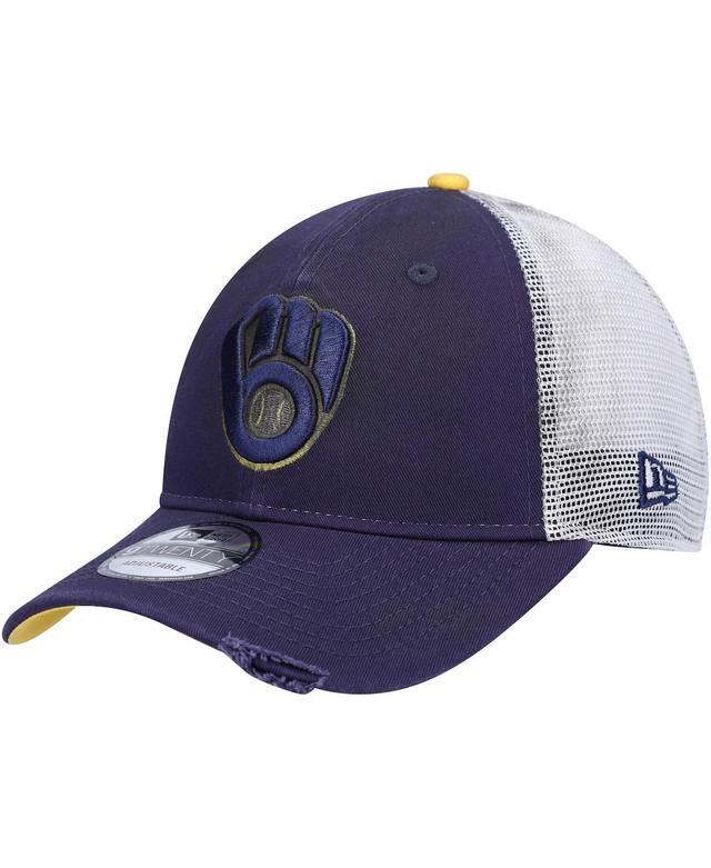 Mens New Era Milwaukee Brewers Team Rustic 9TWENTY Trucker Adjustable Hat, Blue Product Image