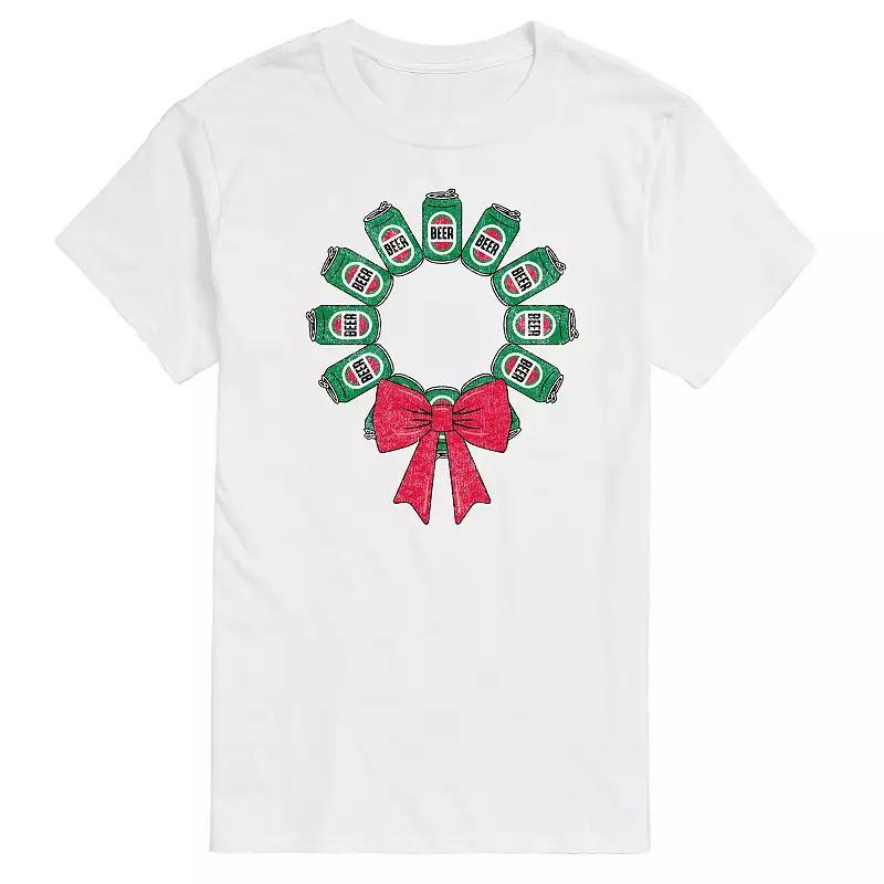 Mens Beer Christmas Wreath Graphic Tee Product Image