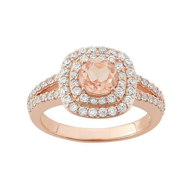 Peach Quartz Doublet & Cubic Zirconia 18k Rose Gold Over Silver Halo Ring, Womens Pink Product Image