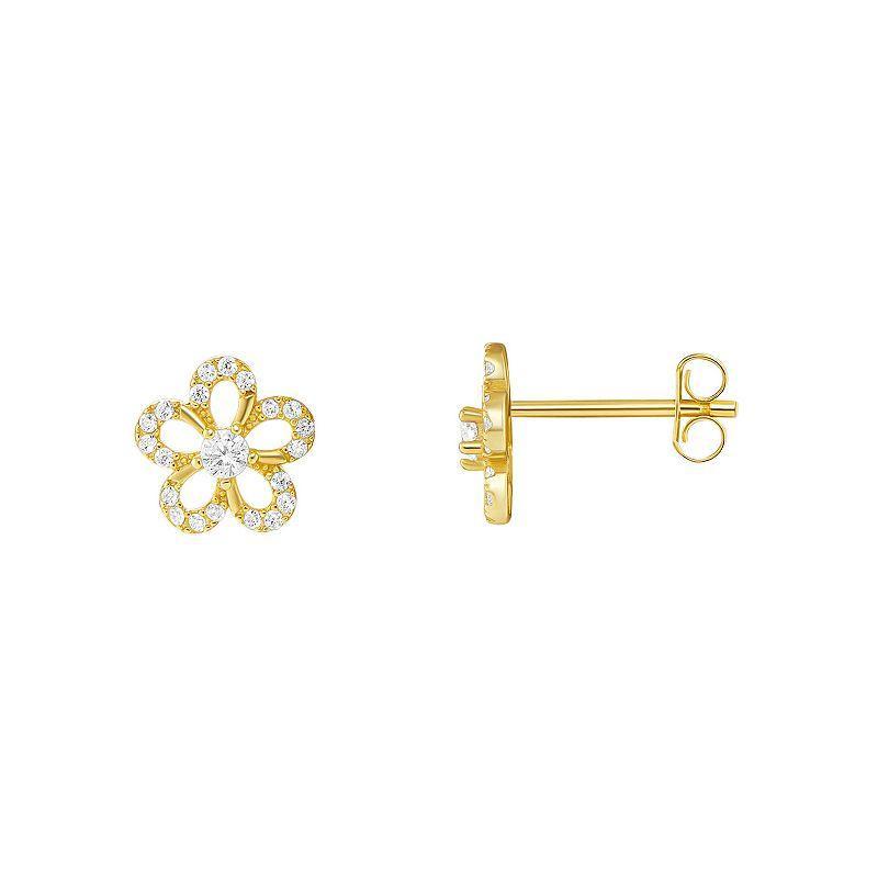 PRIMROSE Sterling Silver Cubic Zirconia Sweet Daisy Stud Earrings, Womens, Gold Tone Product Image