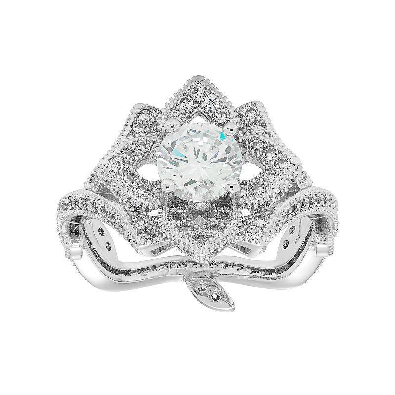 Sterling Silver Cubic Zirconia Flower Ring, Womens White Product Image