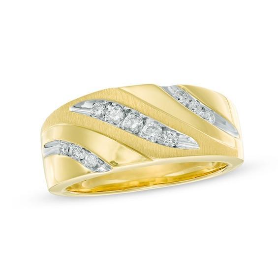 Men's 1/3 CT. T.w. Diamond Three Row Swirl Slant Band in 10K Gold - Size 10 Product Image