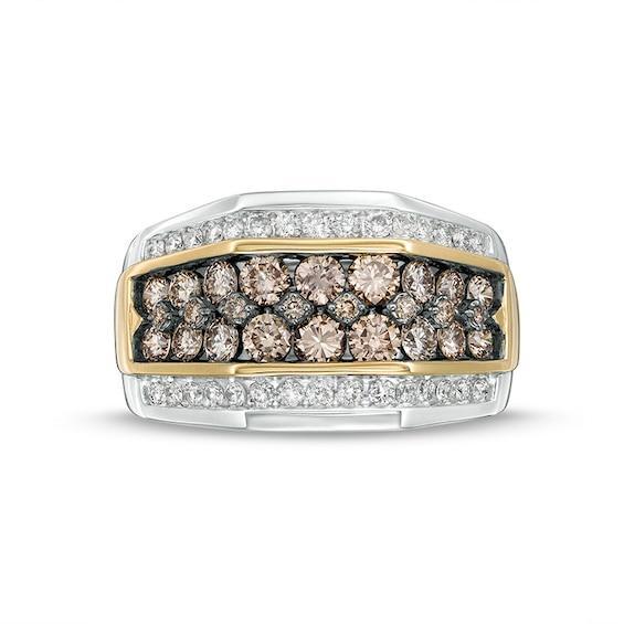 Men's 2 CT. T.w. Champagne and White Diamond Multi-Row Ring in 10K Two-Tone Gold Product Image