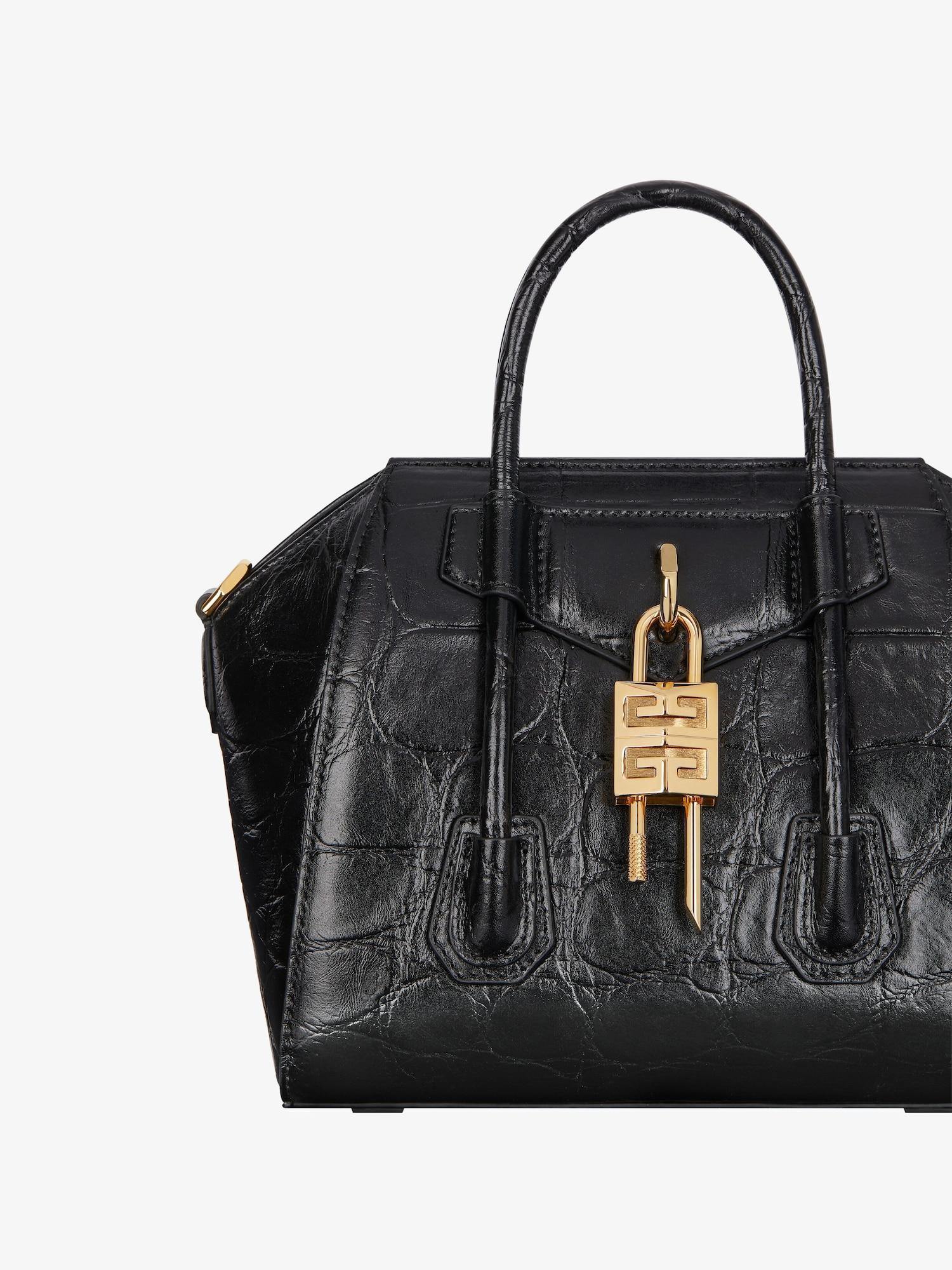 Mini Antigona Lock bag in crocodile effect leather Product Image