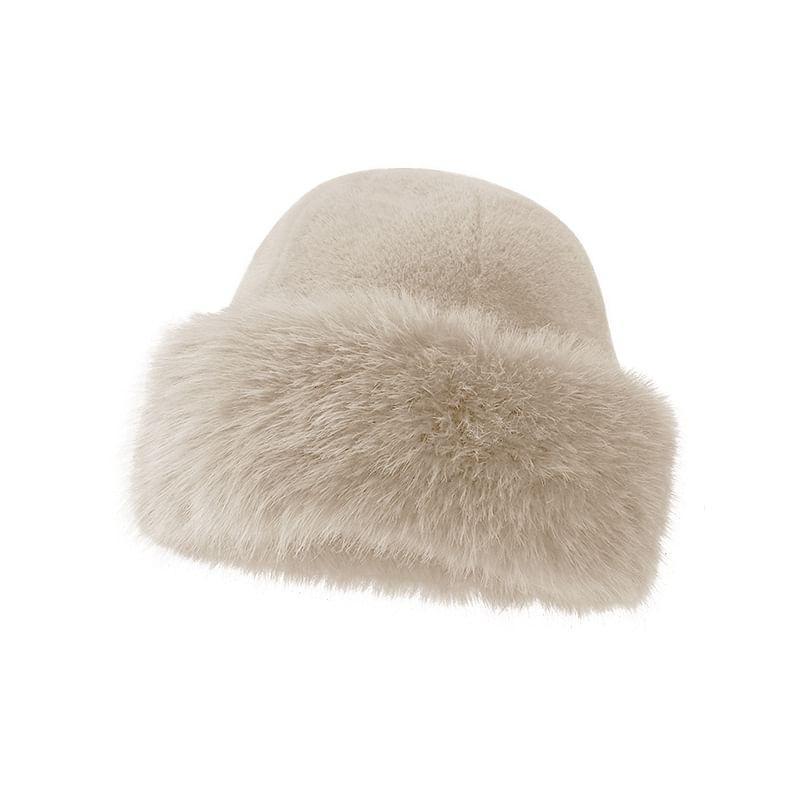 Plain Fluffy Faux Fur Bucket Hat Product Image