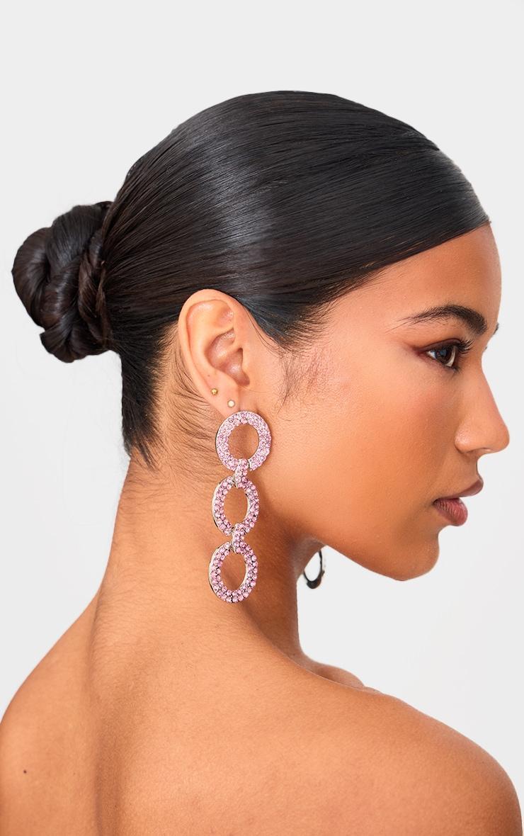 Pink Diamante Chain Link Statement Earrings Product Image