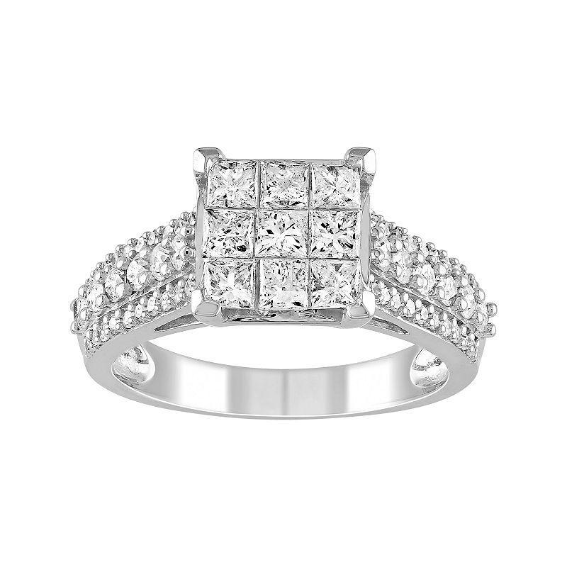 Stella Grace 10k White Gold 1 1/2 Carat T.W. Diamond Invisible Set Ring, Womens 10k Whgold Product Image