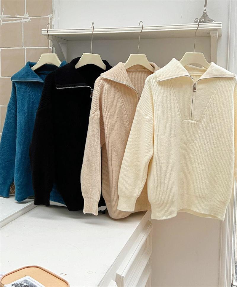 Turtleneck Half Zip Plain Sweater Product Image