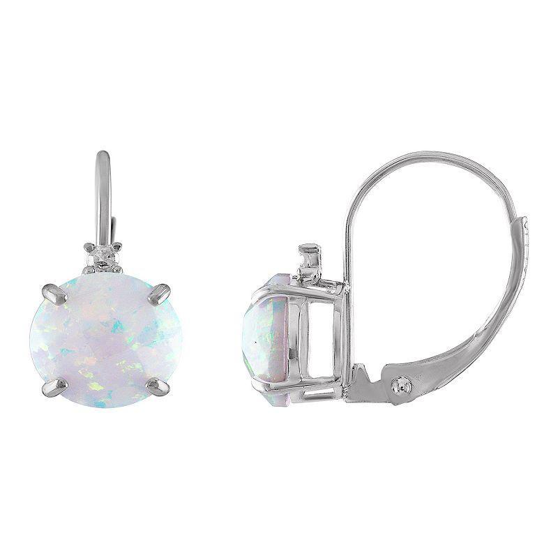 Tiara 10k White Gold Lab-Created Opal & Diamond Accent Leverback Earrings, Womens Product Image