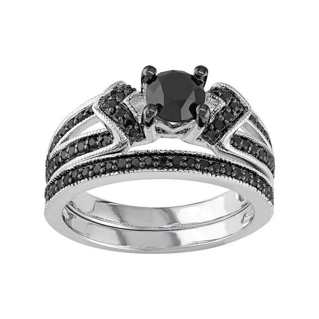 Stella Grace Sterling Silver 1 1/8 Carat T.W. Black Diamond Engagement Ring Set, Womens Product Image