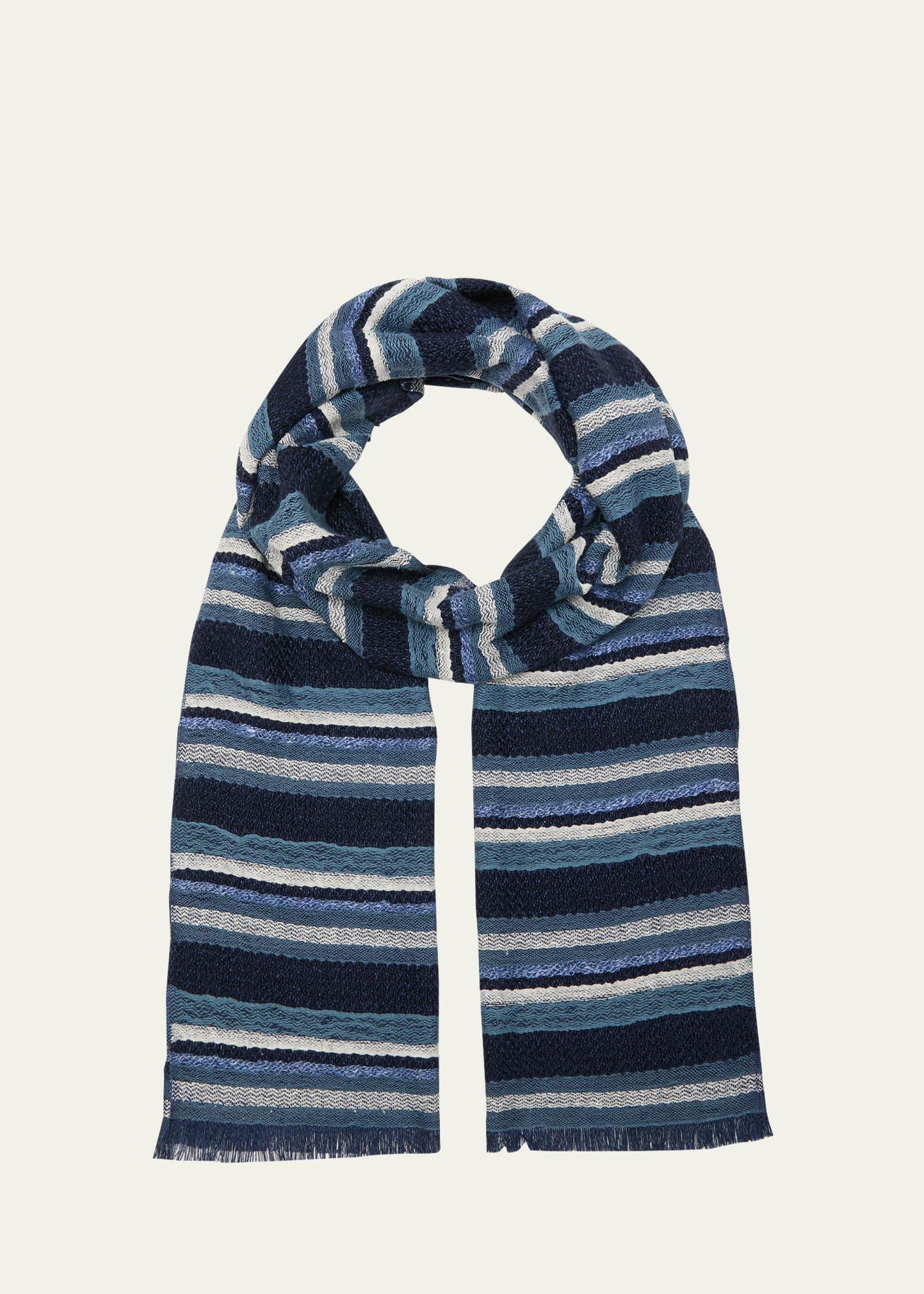 Loro Piana Men's Sciarpa Multi-Yarn Stripe Scarf  - MEDITERRANEAN Product Image