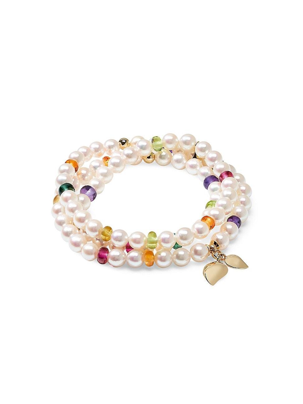 Womens India 18K Yellow Gold, 6MM Akoya Pearl & Multi-Stone Strand Bracelet Product Image