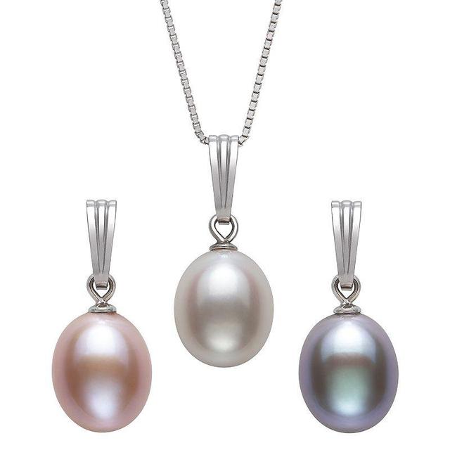 Sterling Silver Multi Freshwater Cultured Pearl Pendant Set, Womens Product Image