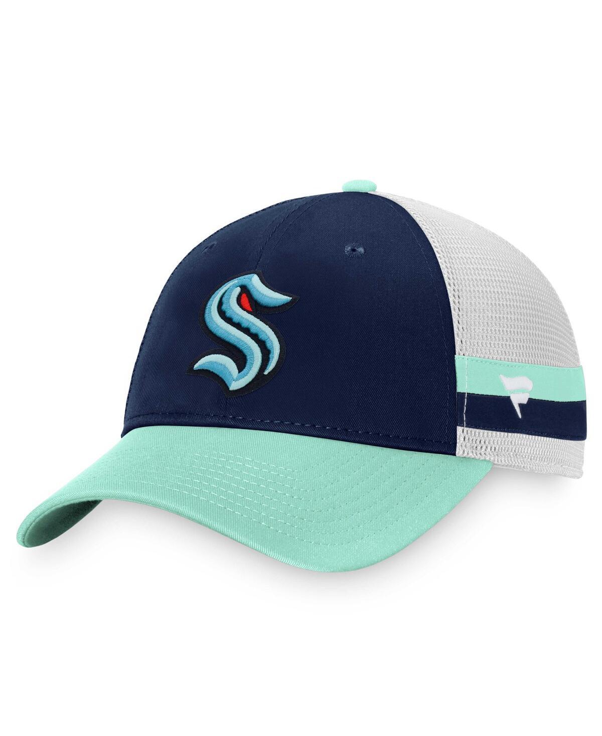 Mens Fanatics Branded Deep Sea Blue/Light Blue Seattle Kraken Breakaway Striped Trucker Snapback Hat Product Image