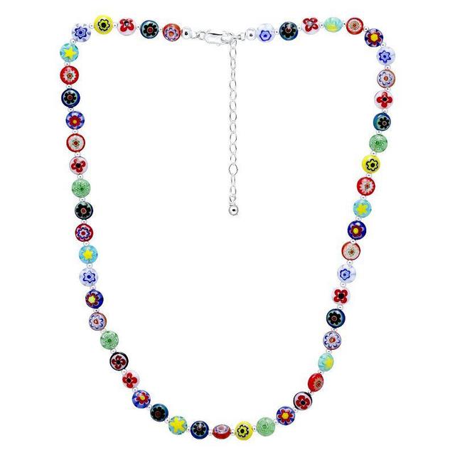 Aleure Precioso Sterling Silver Multi Color Glass Bead Necklace, Womens Silver Tone Team Product Image