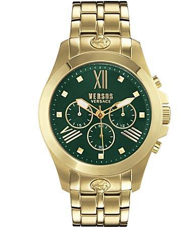 Versace Versus By Versace Mens Lion Chronograph Gold Tone Green Dial Stainless Steel Bracelet Watch Product Image