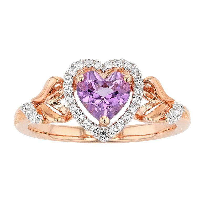 14k Rose Gold Over Silver Amethyst & Lab-Created White Sapphire Ring, Womens Pink Tone Product Image