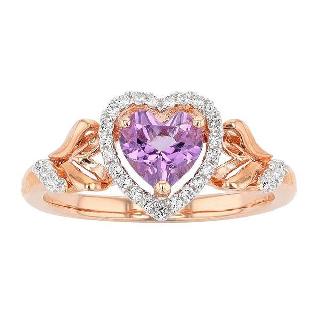 14k Rose Gold Over Silver Amethyst & Lab-Created White Sapphire Ring, Womens Purple Product Image