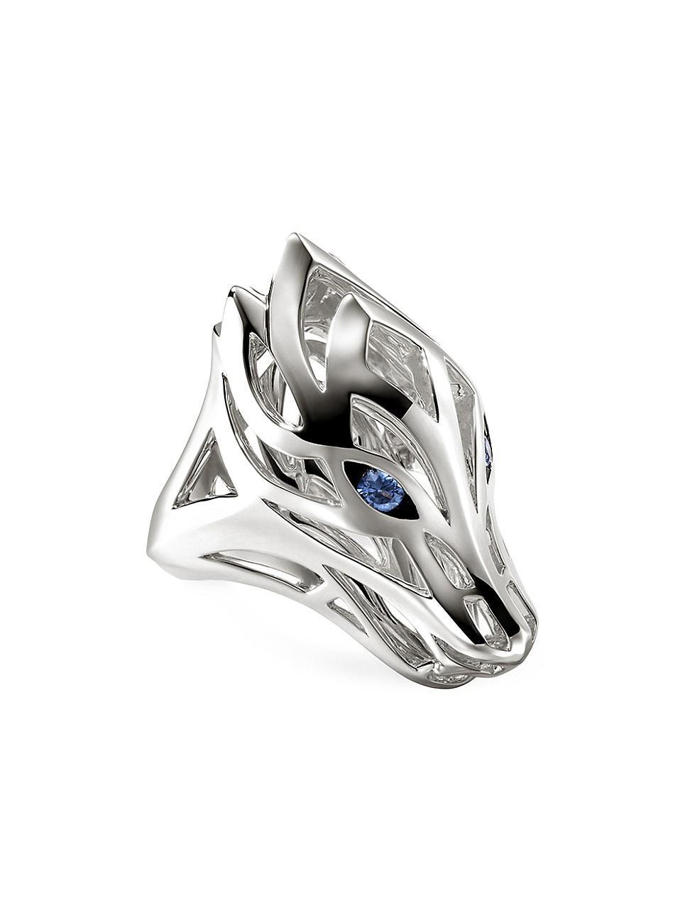 Womens Naga Dragon Sterling Silver & Blue Sapphire Saddle Ring Product Image