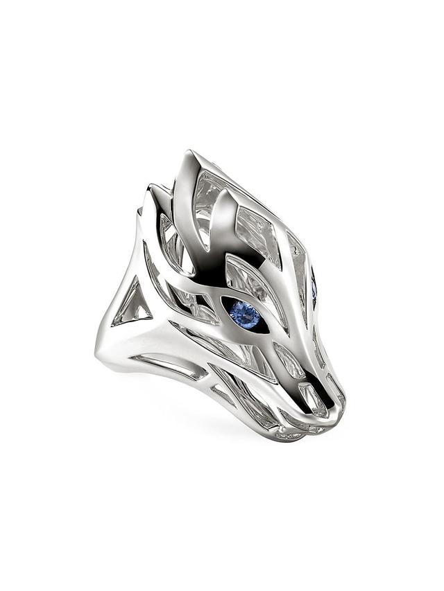 Womens Naga Dragon Sterling Silver & Blue Sapphire Saddle Ring Product Image