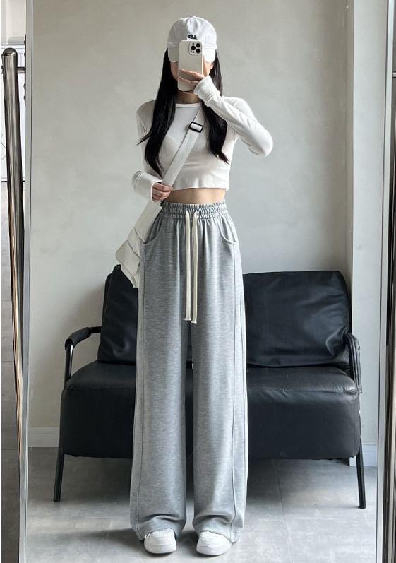 High Rise Wide Leg Plain Sweatpants Product Image