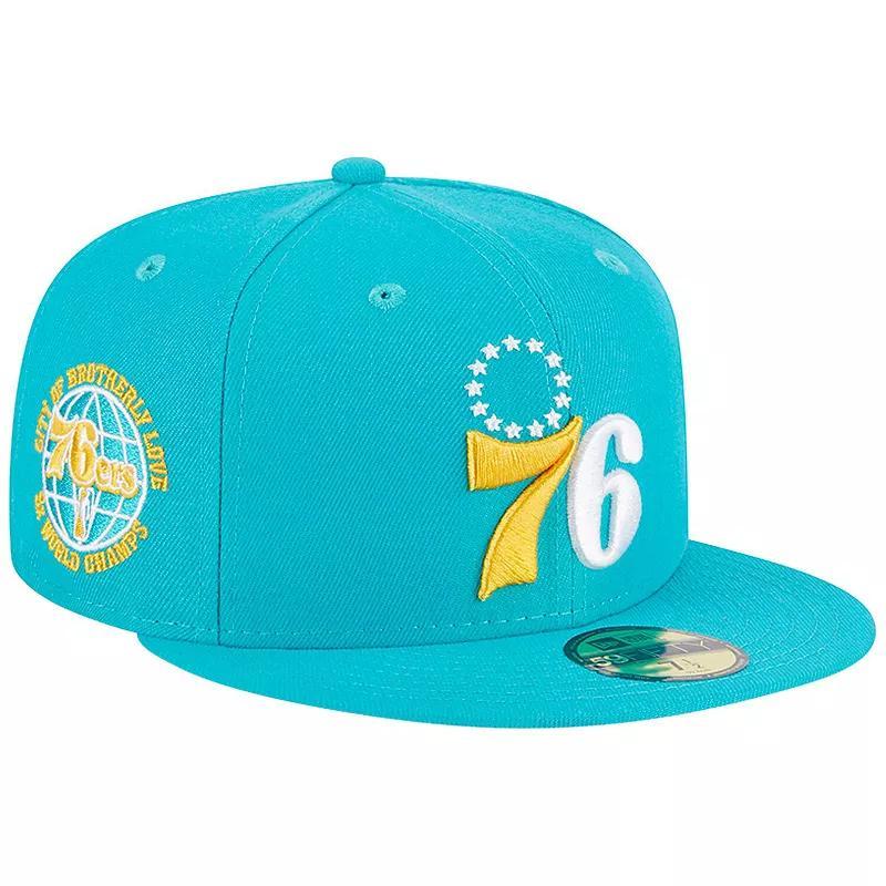 Mens New Era Turquoise Philadelphia 76ers 3-Time Champions Breeze Grilled Yellow Undervisor 59FIFTY Fitted Hat 76r Turquoise A Product Image