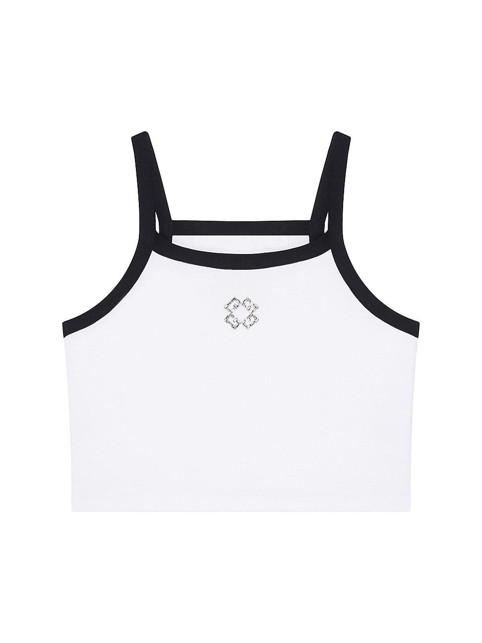 Womens Cropped Tank Top in Cotton and Crystals Product Image