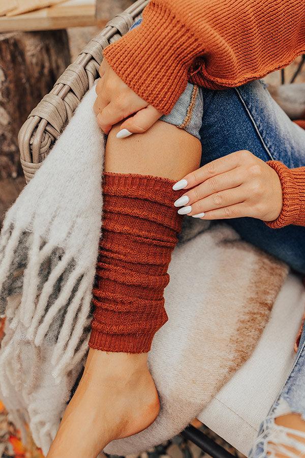 Cozy Outing Waffle Knit Leg Warmers In Rust Product Image