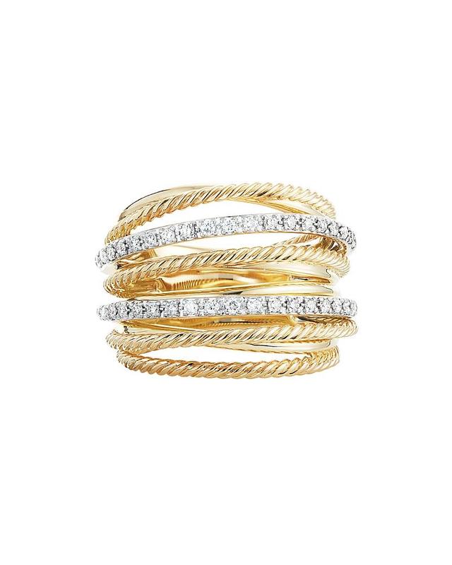 Womens Crossover 18K Gold & Pav Diamond Wide Ring Product Image