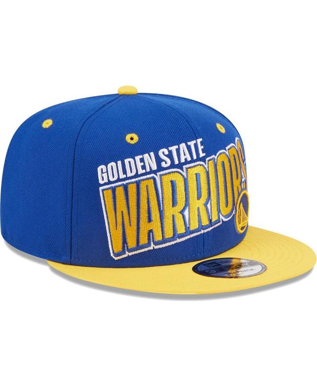 Mens New Era Royal/Gold Golden State Warriors Stacked Slant 2-Tone 9FIFTY Snapback Hat Product Image