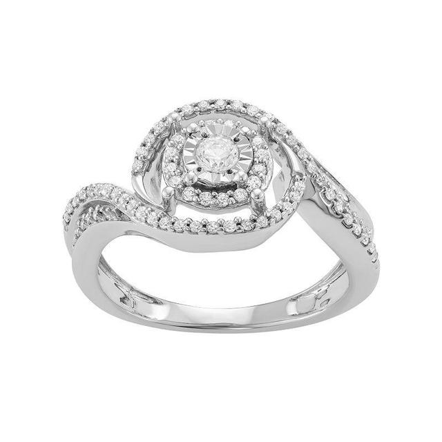 Sterling Silver 3/8 Carat T.W. Diamond Halo Engagement Ring, Womens Product Image