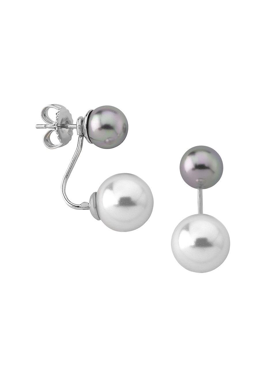 Womens Jour Rhodium-Plate & Faux Pearl Convertible Stud Earrings Product Image