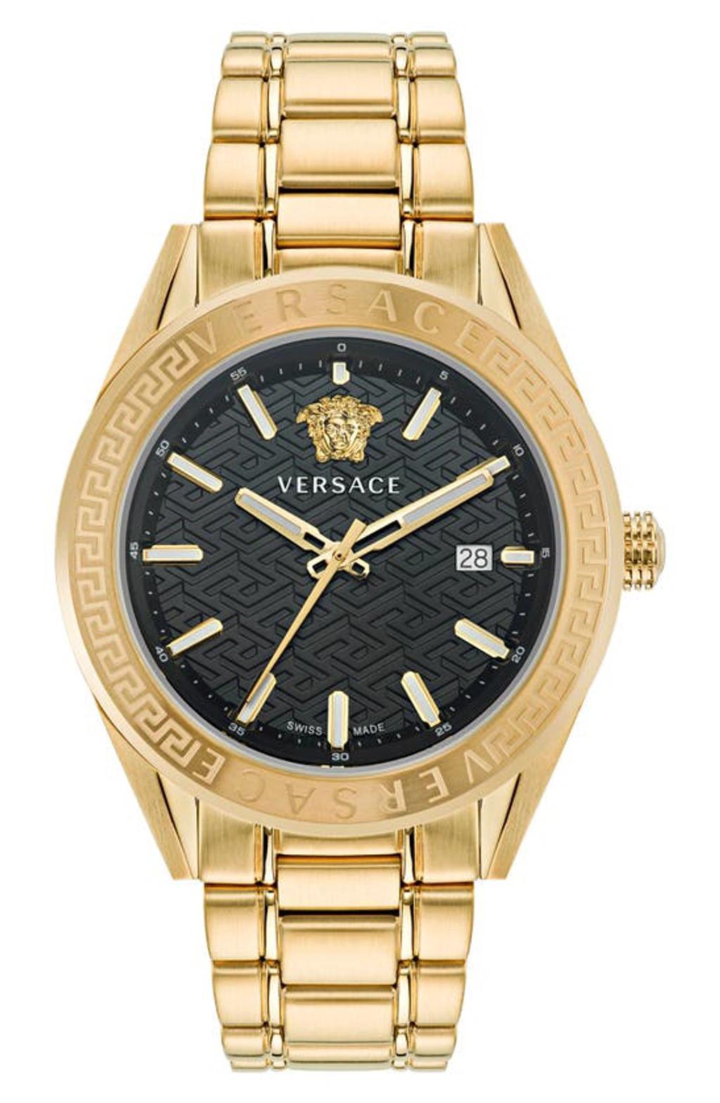 VERSACE Men's Swiss V-code Gold Ion Plated Bracelet Watch 42mm In Yellow Gold Product Image