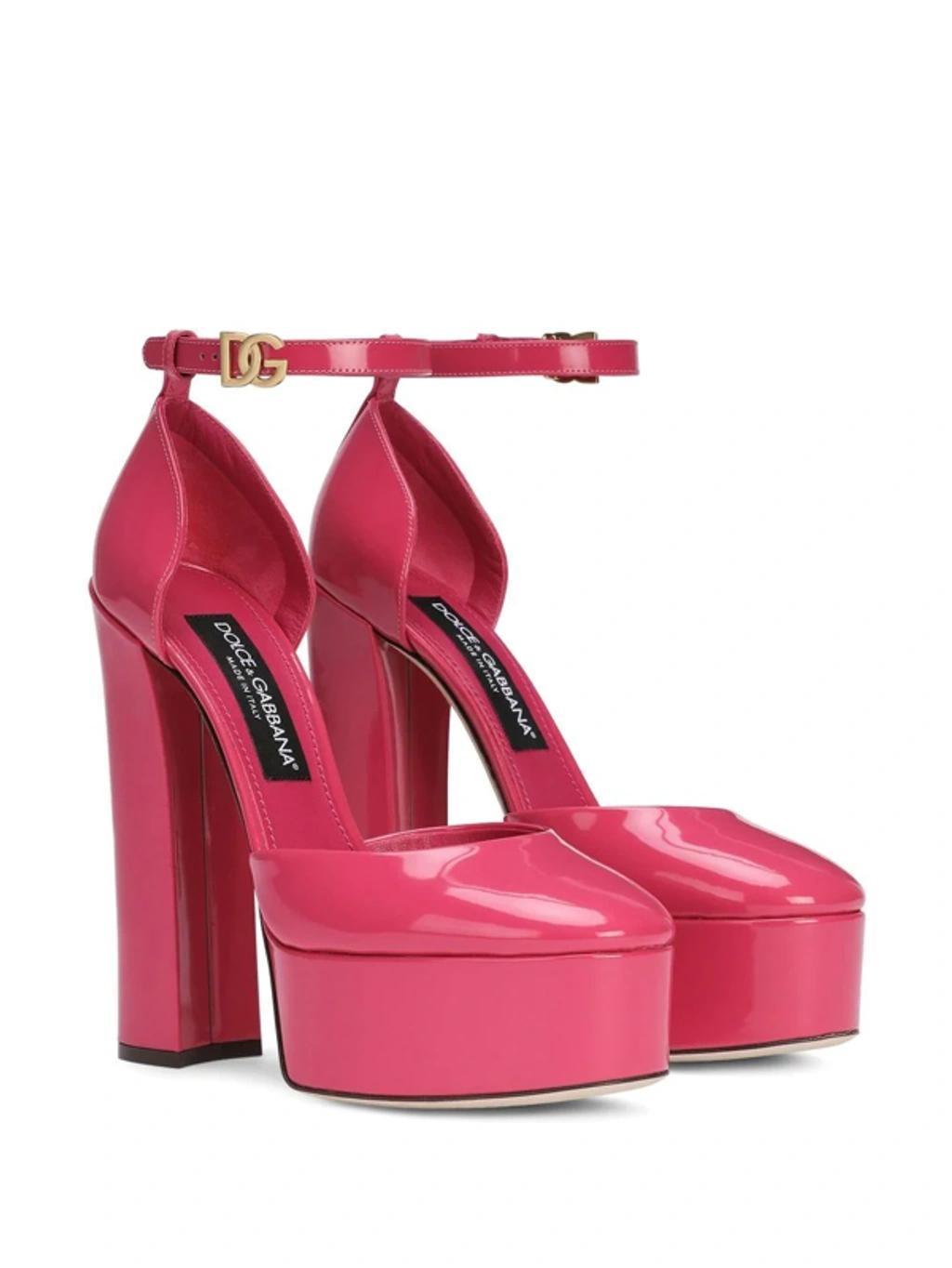 DOLCE & GABBANA Logo Patent Leather Platform Ankle-strap Pumps In Pink Product Image