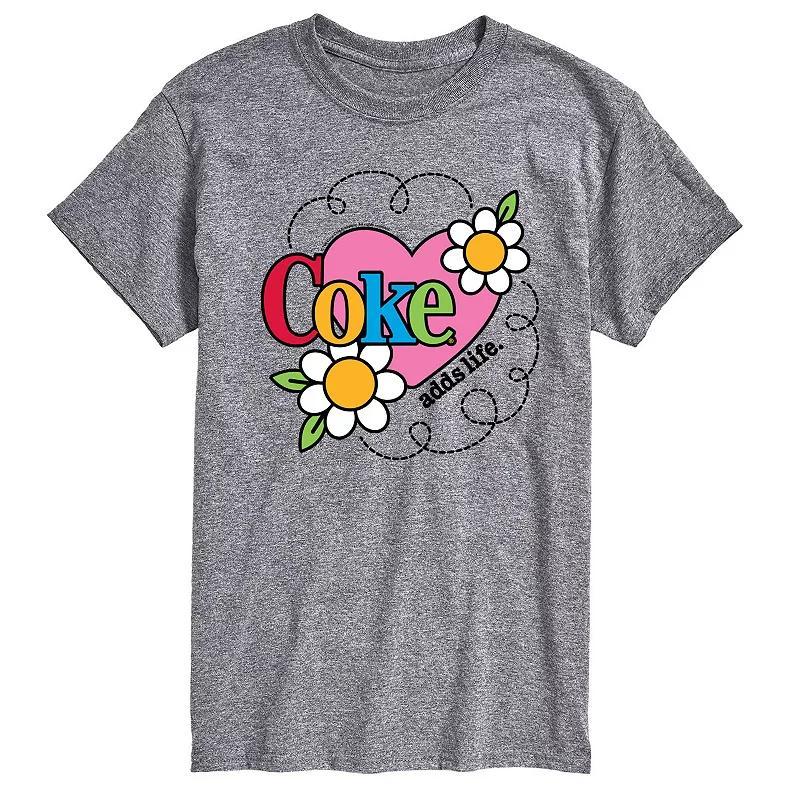 Mens Coke Adds Life Heart Flower Graphic Tee Grey Gray Product Image